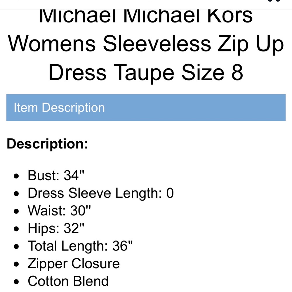 🔷🔶M. KORS🔷🔶SLEEVELESS🔷🔶ZIPPERED DRESS🔷🔶 - Picture 9 of 9
